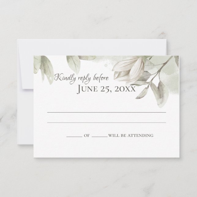 Sage Magnolias Elegant Wedding Response Invitation (Front)