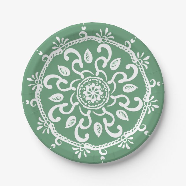 Sage Mandala Paper Plates (Front)