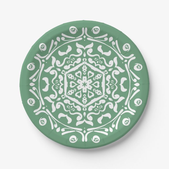 Sage Mandala Paper Plates (Front)