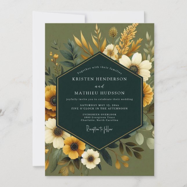 Sage Marigold Harvest Wedding Invitation (Front)