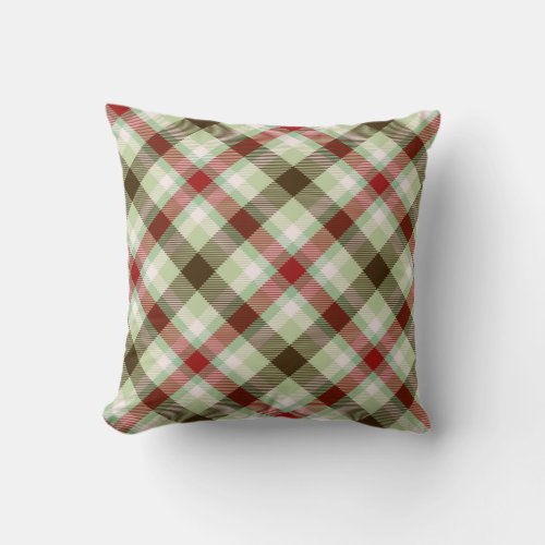 Sage  Maroon Plaid Throw Pillow