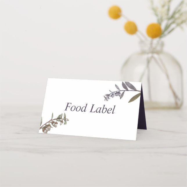 Sage & Mauve, Botanical | Wedding Food Label Place Card (Front)