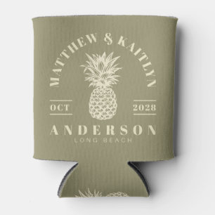 Sage Meadow Tropical Pineapple Wedding Crest Can Cooler