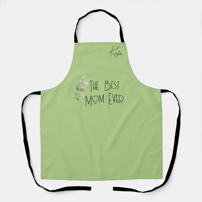 Sage Minimal Floral Best Mom  Apron (Front)
