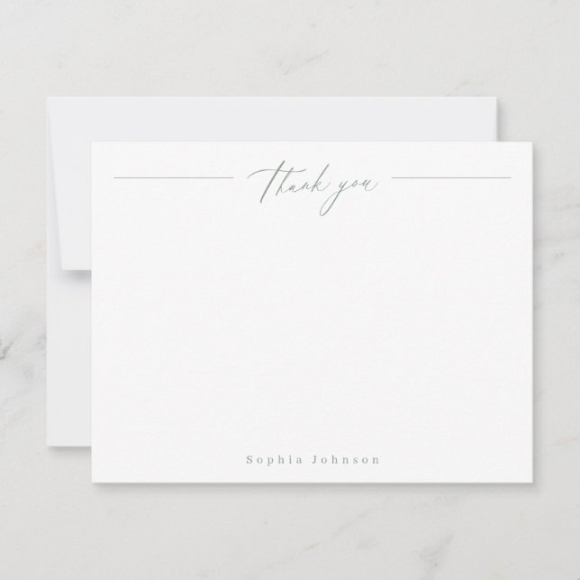 Sage Minimal thank you personalized Stationery Note Card (Front)