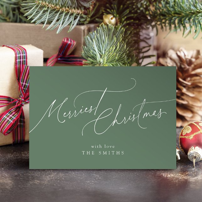 Sage Minimalist Elegant Script Merriest Christmas Holiday Card (Sage Minimalist Elegant Script Merriest Christmas Holiday Card)