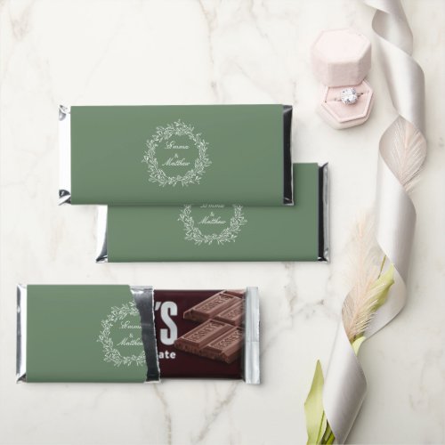 Sage Minimalist Gothic Botanical Wreath Logo Hershey Bar Favors