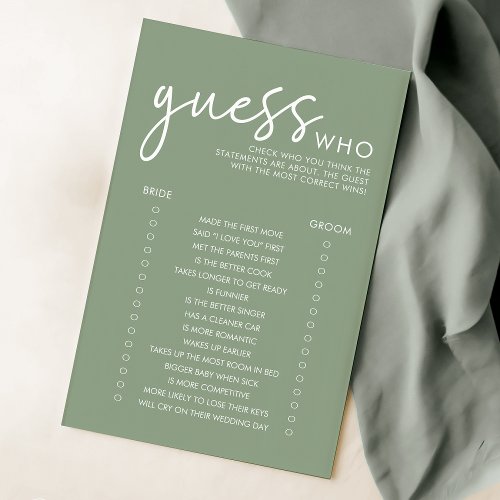 Sage Minimalist Guess Who Bridal Shower Game