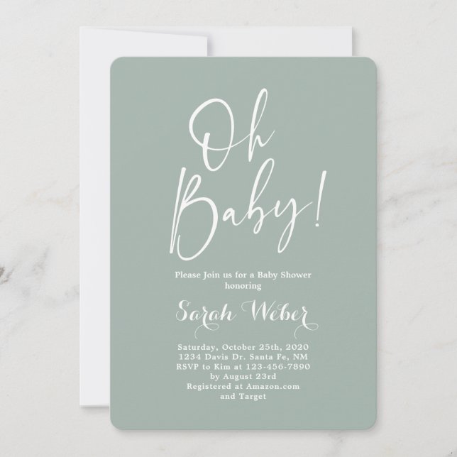 Sage minimalist modern baby shower invitation (Front)