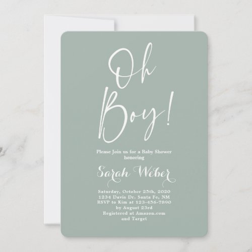 Sage minimalist modern Oh baby shower invitation