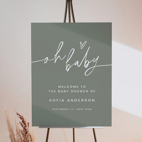 SAGE Minimalist Oh Baby Shower Welcome Sign
