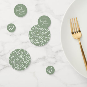 Sage Minimalist Script and Hearts Bridal Shower Confetti