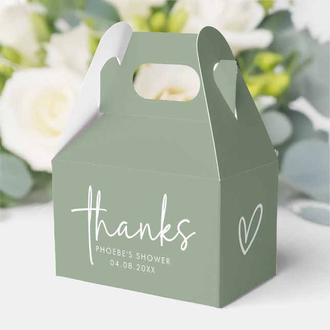 Sage Minimalist Script Bridal Shower Gable Favor Boxes (Creator Uploaded)