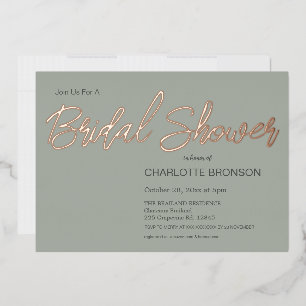 Sage Minimalist Script Bridal Shower Rose Gold   Foil Invitation