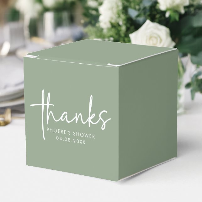 Sage Minimalist Script Bridal Shower Square Favor Boxes (Creator Uploaded)