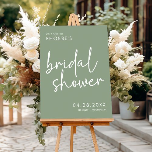 Sage Minimalist Script Bridal Shower Welcome Sign