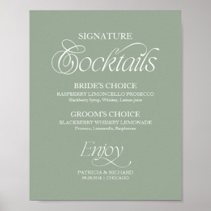 Sage Minimalist Signature Cocktails Wedding Sign