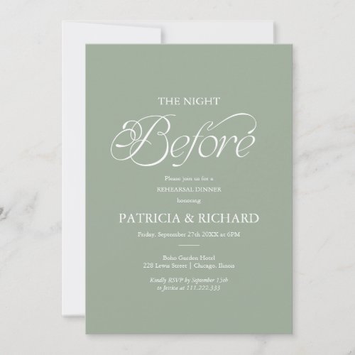 Sage Minimalist The Night Before Rehearsal Dinner  Invitation