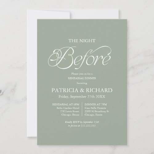 Sage Minimalist The Night Before Rehearsal Dinner Invitation