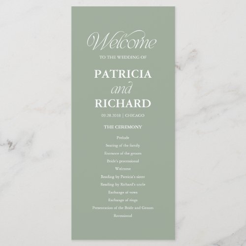 Sage Minimalist Wedding Order of Service Program