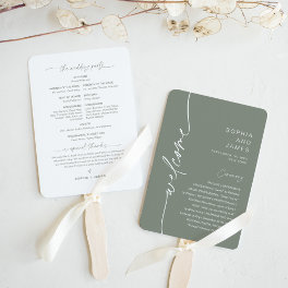 SAGE Minimalist Wedding Program (set of 10) Hand Fan