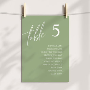 Sage Minimalist Wedding Table Seating Chart Card