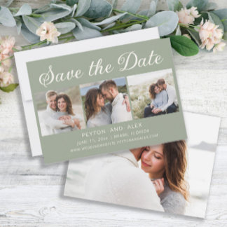 Sage Mint Green 4-Photo 2 Sided Wedding Save Date Save The Date