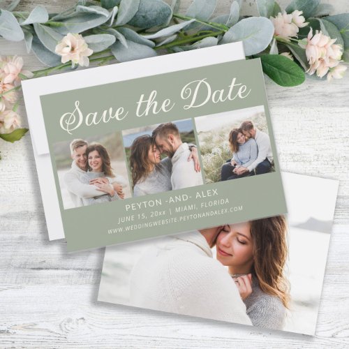 Sage Mint Green 4_Photo 2 Sided Wedding Save Date  Save The Date