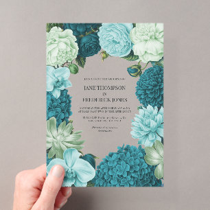 Sage Mint, Ocean Teal & Ice Bluebell Wedding Acrylic Invitations