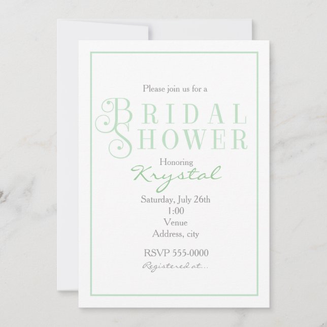 Sage Mint & White Bridal Shower Chic Invitation (Front)