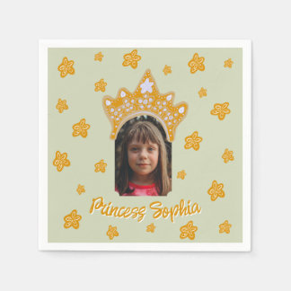 Sage Mist Princess Crown Floral Photo Birthday Napkins