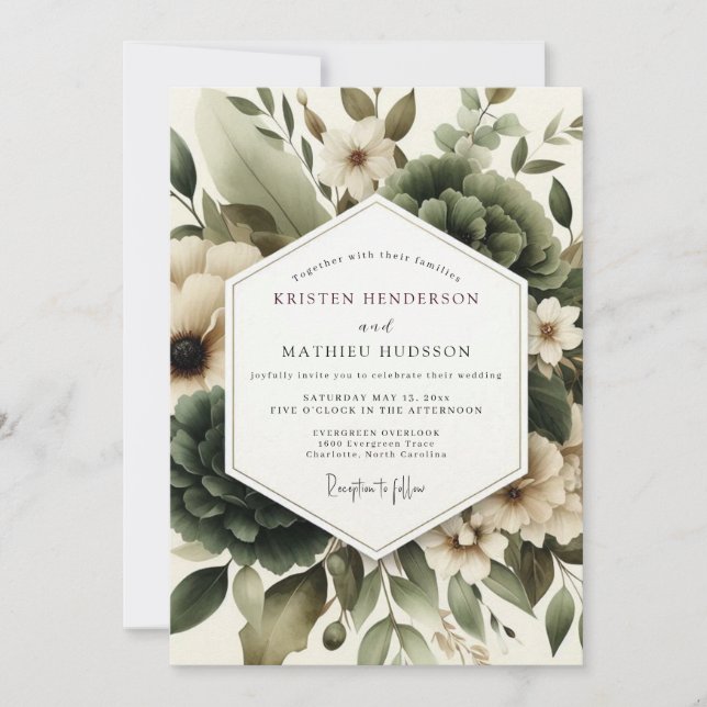 Sage Misted Foliage Wedding Invitation (Front)