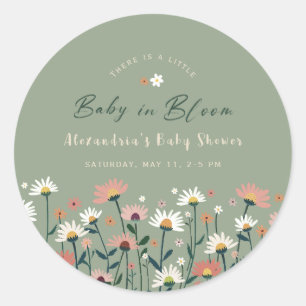 Sage Modern Boho Wildflower Baby in Bloom Shower Classic Round Sticker