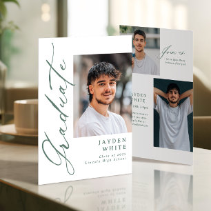 Sage Modern Calligraphy Photo Graduation Invitation