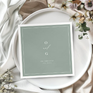 Sage modern couple monogram minimalist wedding napkins