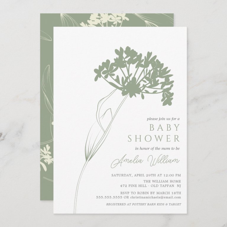 Sage Modern Floral Baby Shower Invitation