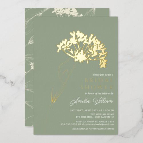 Sage Modern Floral Bridal Shower Foil Invitation