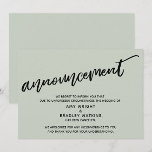 Sage Modern Handwriting Canceled Wedding Card