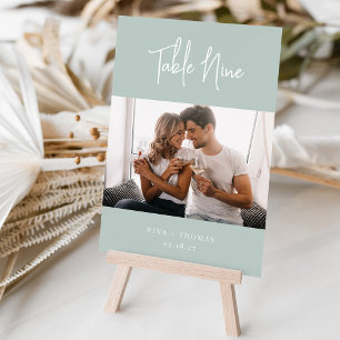 Sage Modern Handwritten + Classic Serif Photo Table Number