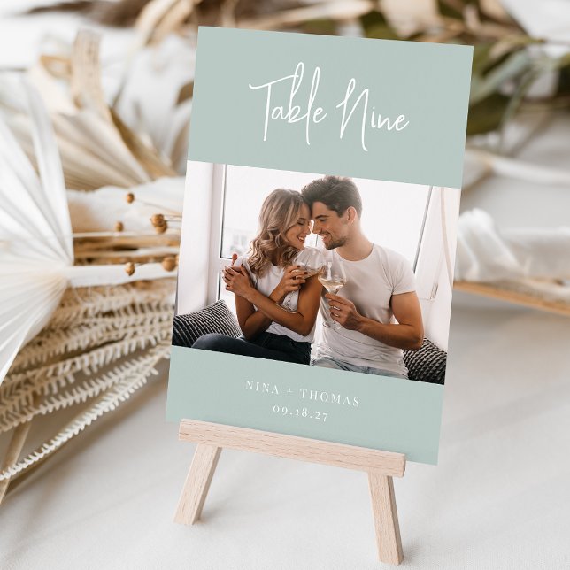 Sage Modern Handwritten + Classic Serif Photo Table Number (3.5x5" photo table number cards)