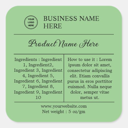 Sage Modern Ingredients Directions Product Label