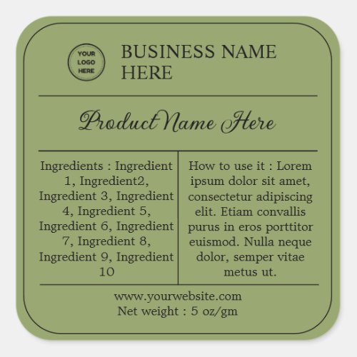 Sage Modern Ingredients Instructions Product Label