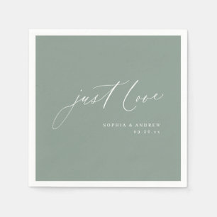 Sage modern just love script minimalist wedding napkins