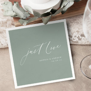 Sage modern just love script minimalist wedding napkins