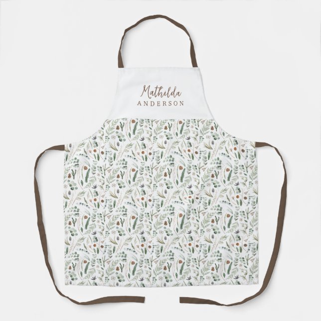 Sage modern minimal botanical elegant personalized apron (Front)