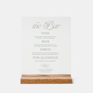 Sage Modern Minimalist The Bar Wedding Menu Sign