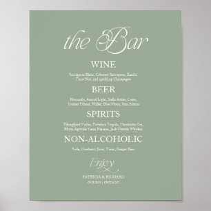 Sage Modern Minimalist "The Bar" Wedding Menu Sign