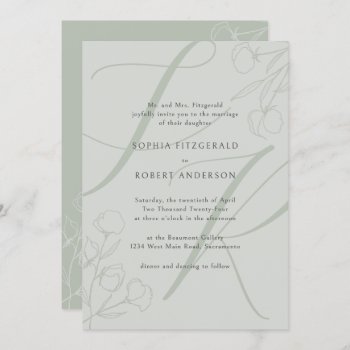 Sage Modern Minimalist Typography Floral Wedding Invitation by Eugene_Designs at Zazzle