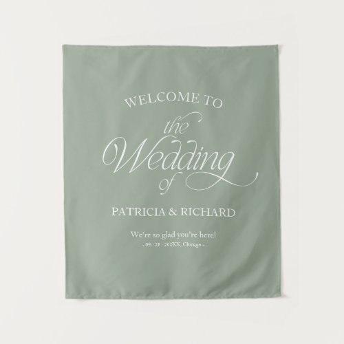 Sage Modern Minimalist Wedding Welcome Sign Tapestry