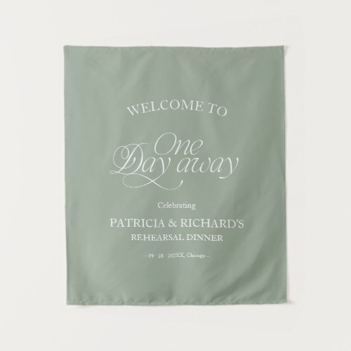 Sage Modern Rehearsal Dinner Welcome Sign Tapestry